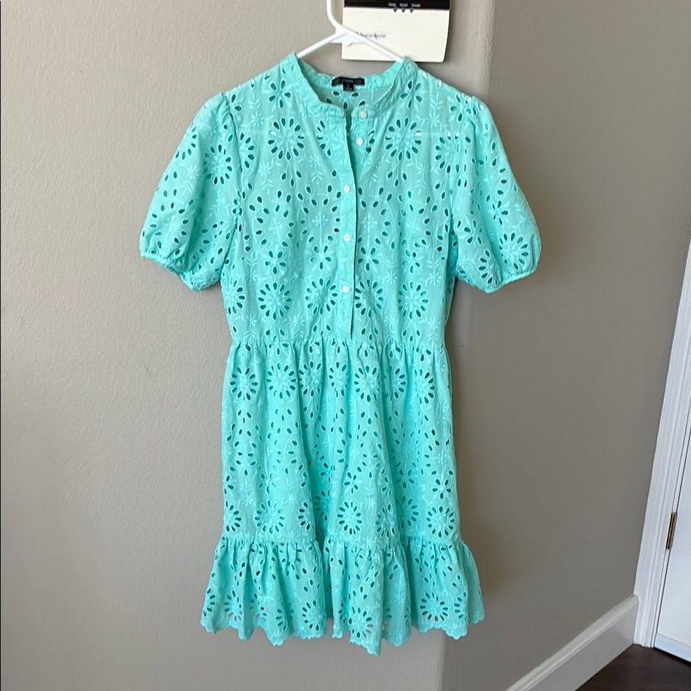 J. Crew Green Ruffled Buttoned Mini Sundress